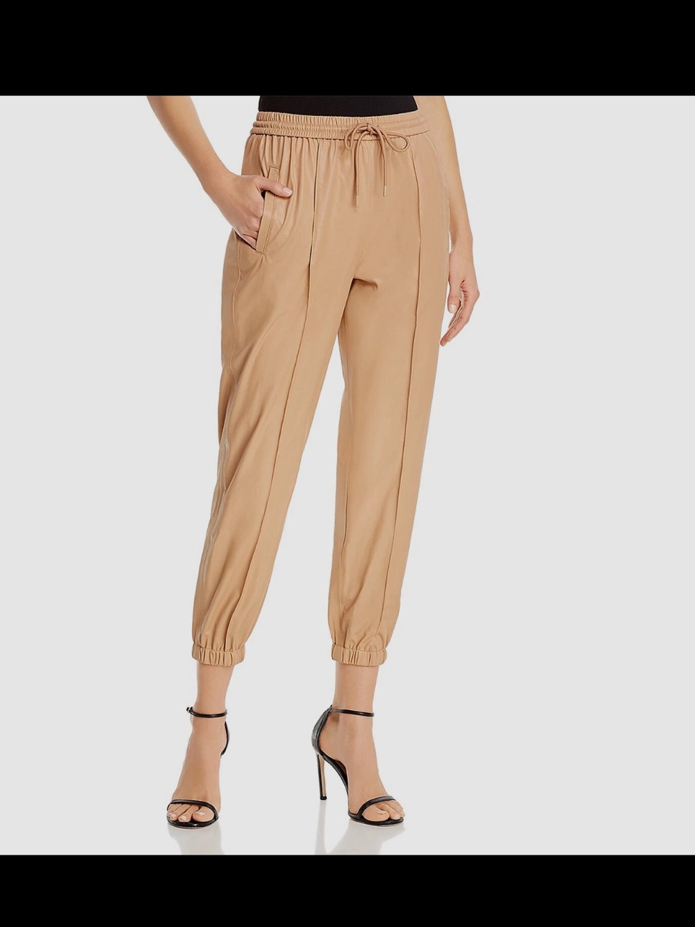 Blank NYC Women's Beige Faux Leather Cuffed Jogger Pants Size 28